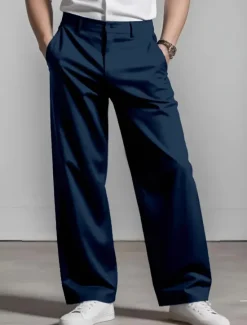 Online OUKU Men's Dress Pants Trousers Baggy Pants Suit Pants Pocket Straight Leg Plain Comfort Soft Full Length Formal Business Daily Fashion Streetwear Black White