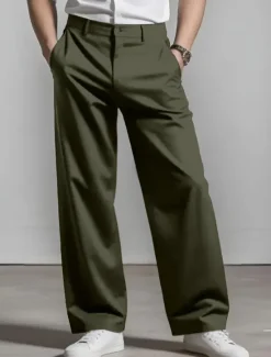 Online OUKU Men's Dress Pants Trousers Baggy Pants Suit Pants Pocket Straight Leg Plain Comfort Soft Full Length Formal Business Daily Fashion Streetwear Black White