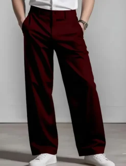 Online OUKU Men's Dress Pants Trousers Baggy Pants Suit Pants Pocket Straight Leg Plain Comfort Soft Full Length Formal Business Daily Fashion Streetwear Black White
