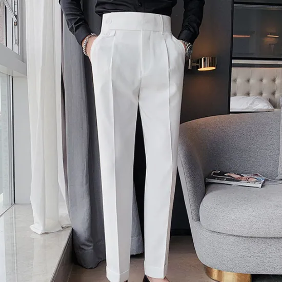 Clearance OUKU Men's Dress Pants Trousers Slacks Pleated Pants Suit Pants Pocket High Rise Plain Comfort Wedding Office Work Elegant Vintage Black White High Waist Micro-elastic