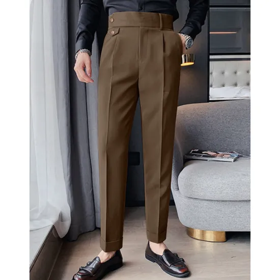 Clearance OUKU Men's Dress Pants Trousers Slacks Pleated Pants Suit Pants Pocket High Rise Plain Comfort Wedding Office Work Elegant Vintage Black White High Waist Micro-elastic