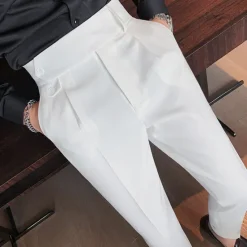 Clearance OUKU Men's Dress Pants Trousers Slacks Pleated Pants Suit Pants Pocket High Rise Plain Comfort Wedding Office Work Elegant Vintage Black White High Waist Micro-elastic