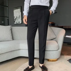 Clearance OUKU Men's Dress Pants Trousers Slacks Pleated Pants Suit Pants Pocket High Rise Plain Comfort Wedding Office Work Elegant Vintage Black White High Waist Micro-elastic