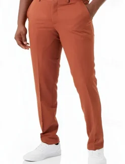Hot OUKU Men's Dress Pants Trousers Chinos Buttons Pocket Plain Comfort Formal Party Work Fashion Classic Style Black Orange Micro-elastic