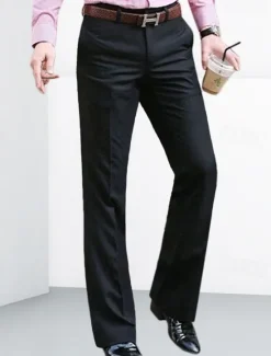 OUKU Men's Dress Pants Trousers Chinos Buttons Pocket Plain Comfort Formal Party Work Fashion Classic Style Black White Micro-elastic