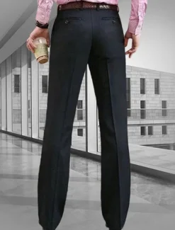 OUKU Men's Dress Pants Trousers Chinos Buttons Pocket Plain Comfort Formal Party Work Fashion Classic Style Black White Micro-elastic
