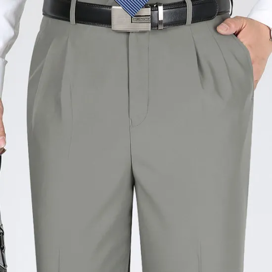 Online OUKU Men's Dress Pants Trousers Casual Pants Pleated Pants Pocket Plain Comfort Breathable Wedding Business Casual Retro Vintage Classic Yellow Light Green High Waist Stretchy