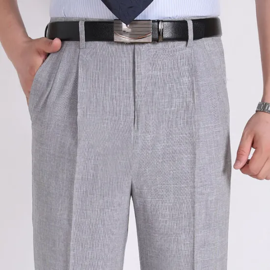 Online OUKU Men's Dress Pants Trousers Casual Pants Pleated Pants Pocket Plain Comfort Breathable Wedding Business Casual Retro Vintage Classic Yellow Light Green High Waist Stretchy