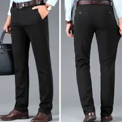 Sale OUKU Men's Dress Pants Trousers Slacks Casual Pants Pocket Straight Leg Plain Comfort Breathable Full Length Wedding Casual Daily Stylish Chic & Modern Black Navy Blue High Waist Micro-elastic