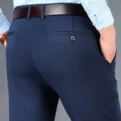Sale OUKU Men's Dress Pants Trousers Slacks Casual Pants Pocket Straight Leg Plain Comfort Breathable Full Length Wedding Casual Daily Stylish Chic & Modern Black Navy Blue High Waist Micro-elastic