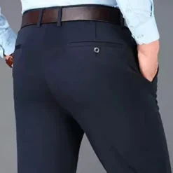 Sale OUKU Men's Dress Pants Trousers Slacks Casual Pants Pocket Straight Leg Plain Comfort Breathable Full Length Wedding Casual Daily Stylish Chic & Modern Black Navy Blue High Waist Micro-elastic