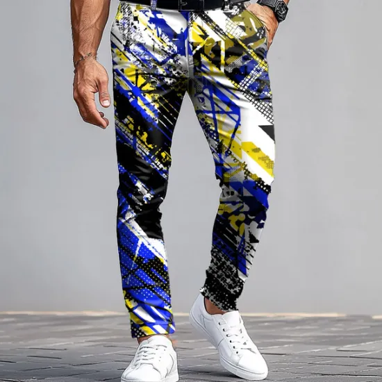 Best OUKU Men's Dress Pants Trousers Suit Pants Slim Fit Pants with Pockets Geometric Abstract Art Full Length Outdoor Casual Red Blue Micro-elastic
