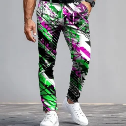 Best OUKU Men's Dress Pants Trousers Suit Pants Slim Fit Pants with Pockets Geometric Abstract Art Full Length Outdoor Casual Red Blue Micro-elastic