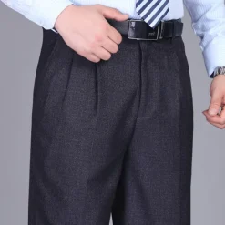 Sale OUKU Men's Dress Pants Trousers Pleated Pants Zipper Pocket Straight Leg Plain Comfort Breathable Ankle-Length Wedding Office Work Fashion Chic & Modern Black+Grey Smoky gray High Waist Micro-elastic