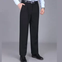 Sale OUKU Men's Dress Pants Trousers Pleated Pants Zipper Pocket Straight Leg Plain Comfort Breathable Ankle-Length Wedding Office Work Fashion Chic & Modern Black+Grey Smoky gray High Waist Micro-elastic