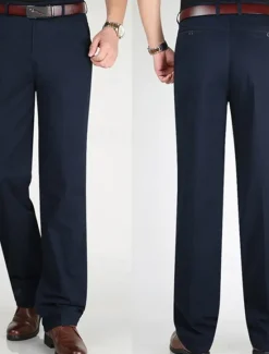 Outlet OUKU Men's Dress Pants Trousers Chinos Buttons Pocket Straight Leg Plain Comfort Formal Party Work Fashion Classic Style Dark Khaki Light Khaki Micro-elastic