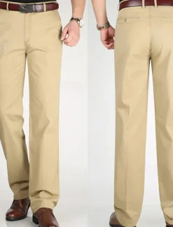 Outlet OUKU Men's Dress Pants Trousers Chinos Buttons Pocket Straight Leg Plain Comfort Formal Party Work Fashion Classic Style Dark Khaki Light Khaki Micro-elastic