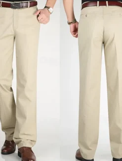 Outlet OUKU Men's Dress Pants Trousers Chinos Buttons Pocket Straight Leg Plain Comfort Formal Party Work Fashion Classic Style Dark Khaki Light Khaki Micro-elastic