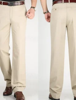 Outlet OUKU Men's Dress Pants Trousers Chinos Buttons Pocket Straight Leg Plain Comfort Formal Party Work Fashion Classic Style Dark Khaki Light Khaki Micro-elastic
