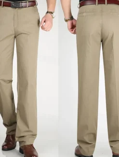 Outlet OUKU Men's Dress Pants Trousers Chinos Buttons Pocket Straight Leg Plain Comfort Formal Party Work Fashion Classic Style Dark Khaki Light Khaki Micro-elastic