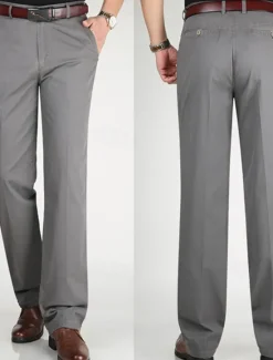 Outlet OUKU Men's Dress Pants Trousers Chinos Buttons Pocket Straight Leg Plain Comfort Formal Party Work Fashion Classic Style Dark Khaki Light Khaki Micro-elastic