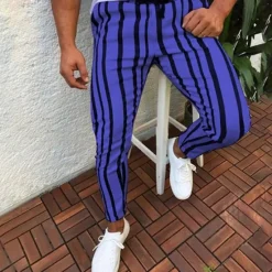 Outlet OUKU Men's Dress Pants Trousers Chinos Pocket Drawstring Elastic Waist Stripe Comfort Formal Party Work Fashion Classic Style White Yellow Micro-elastic