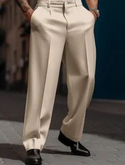 Best OUKU Men's Dress Pants Trousers Baggy Pants Casual Pants Suit Pants Front Pocket Straight Leg Plain Comfort Breathable Wedding Casual Daily Fashion Basic Black White