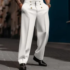 OUKU Men's Dress Pants Trousers Casual Pants Suit Pants Buttons Front Pocket Straight Leg Plain Comfort Wedding Business Daily Fashion Chic & Modern Black White