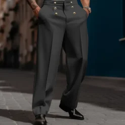 OUKU Men's Dress Pants Trousers Casual Pants Suit Pants Buttons Front Pocket Straight Leg Plain Comfort Wedding Business Daily Fashion Chic & Modern Black White