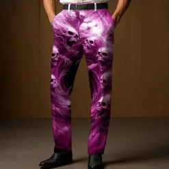 Outlet OUKU Men's Dress Pants Trousers Suit Pants Skull Death Halloween Costumes Full Length Outdoor Holiday Dark Gothic Style Blue Purple Micro-elastic