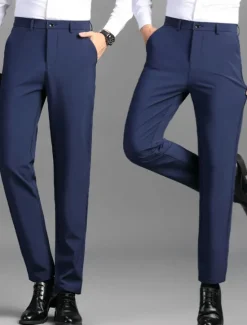 Hot OUKU Men's Dress Pants Trousers Suit Pants Pocket Plain Comfort Breathable Outdoor Daily Going out Casual Formal Black Dark Blue