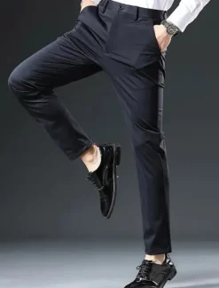 Hot OUKU Men's Dress Pants Trousers Suit Pants Pocket Plain Comfort Breathable Outdoor Daily Going out Casual Formal Black Dark Blue