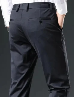 Hot OUKU Men's Dress Pants Trousers Suit Pants Pocket Plain Comfort Breathable Outdoor Daily Going out Casual Formal Black Dark Blue