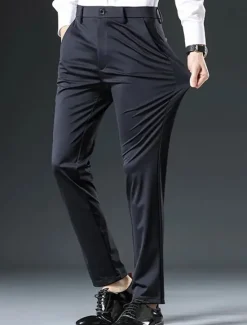 Hot OUKU Men's Dress Pants Trousers Suit Pants Pocket Plain Comfort Breathable Outdoor Daily Going out Casual Formal Black Dark Blue