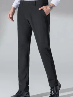 Hot OUKU Men's Dress Pants Trousers Suit Pants Pocket Plain Comfort Breathable Outdoor Daily Going out Casual Formal Black Dark Blue
