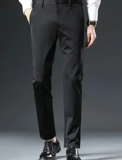 Hot OUKU Men's Dress Pants Trousers Suit Pants Pocket Plain Comfort Breathable Outdoor Daily Going out Casual Formal Black Dark Blue