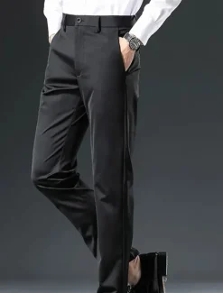 Hot OUKU Men's Dress Pants Trousers Suit Pants Pocket Plain Comfort Breathable Outdoor Daily Going out Casual Formal Black Dark Blue