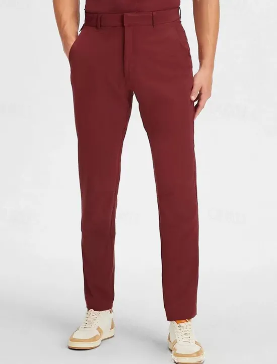 Discount OUKU Men's Dress Pants Trousers Chinos Buttons Pocket Plain Comfort Formal Party Work Fashion Classic Style Black Wine Micro-elastic