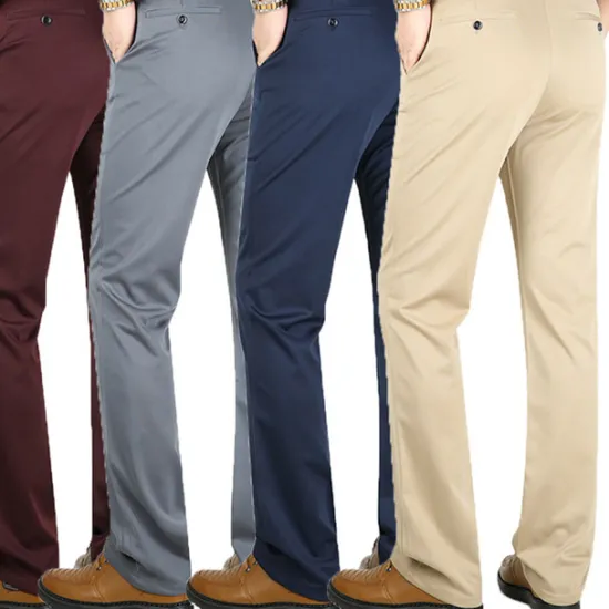 Outlet OUKU Men's Dress Pants Trousers Pocket Straight Leg Plain Wedding Office Work Cotton Blend Chic & Modern Formal White Wine High Waist Micro-elastic