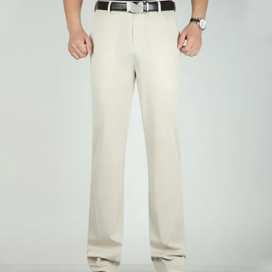 Outlet OUKU Men's Dress Pants Trousers Pocket Straight Leg Plain Wedding Office Work Cotton Blend Chic & Modern Formal White Wine High Waist Micro-elastic