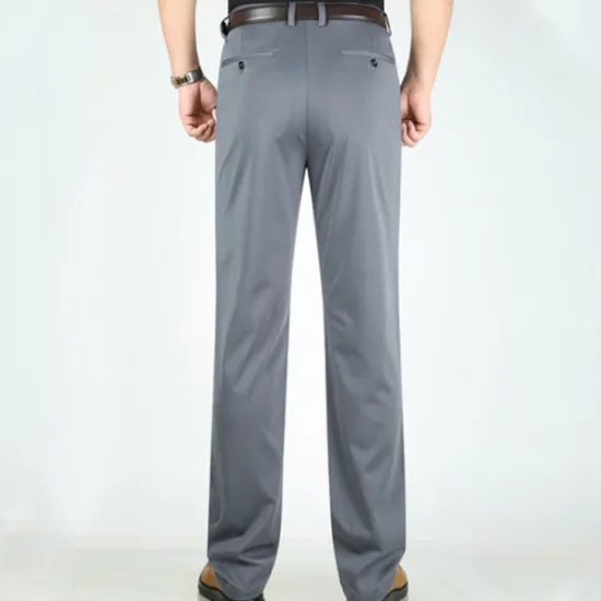 Outlet OUKU Men's Dress Pants Trousers Pocket Straight Leg Plain Wedding Office Work Cotton Blend Chic & Modern Formal White Wine High Waist Micro-elastic