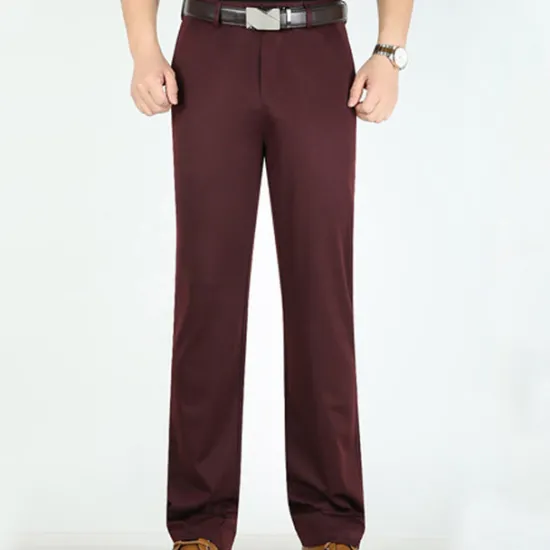 Outlet OUKU Men's Dress Pants Trousers Pocket Straight Leg Plain Wedding Office Work Cotton Blend Chic & Modern Formal White Wine High Waist Micro-elastic