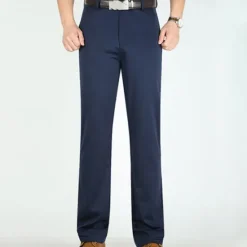 Outlet OUKU Men's Dress Pants Trousers Pocket Straight Leg Plain Wedding Office Work Cotton Blend Chic & Modern Formal White Wine High Waist Micro-elastic