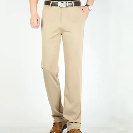 Outlet OUKU Men's Dress Pants Trousers Pocket Straight Leg Plain Wedding Office Work Cotton Blend Chic & Modern Formal White Wine High Waist Micro-elastic
