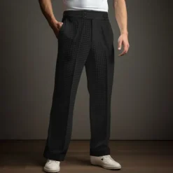New OUKU Men's Dress Pants Trousers Pleated Pants Waffle Pants Gurkha Pants Pocket Plain Comfort Soft Full Length Party Business Daily Elegant Fashion Black White
