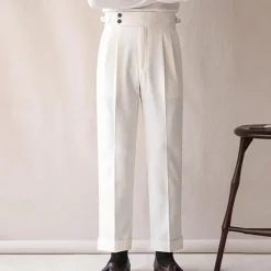 New OUKU Men's Dress Pants Trousers Pleated Pants Waffle Pants Gurkha Pants Pocket Plain Comfort Soft Full Length Party Business Daily Elegant Fashion Black White
