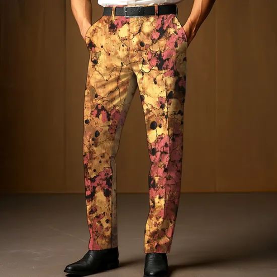 Discount OUKU Men's Dress Pants Trousers Suit Pants Gradient Color Abstract Art Full Length Outdoor Vacation Fashion Casual Yellow Blue Micro-elastic