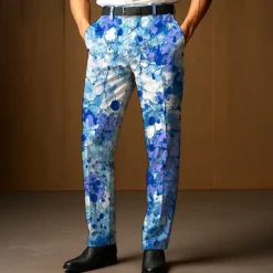 Discount OUKU Men's Dress Pants Trousers Suit Pants Gradient Color Abstract Art Full Length Outdoor Vacation Fashion Casual Yellow Blue Micro-elastic
