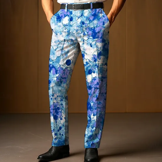 Discount OUKU Men's Dress Pants Trousers Suit Pants Gradient Color Abstract Art Full Length Outdoor Vacation Fashion Casual Yellow Blue Micro-elastic