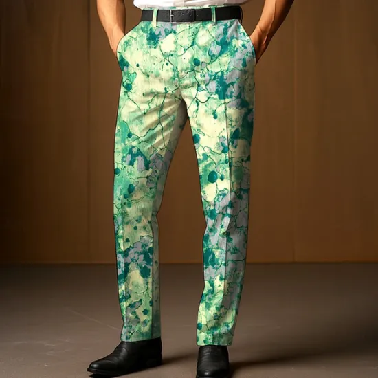 Discount OUKU Men's Dress Pants Trousers Suit Pants Gradient Color Abstract Art Full Length Outdoor Vacation Fashion Casual Yellow Blue Micro-elastic